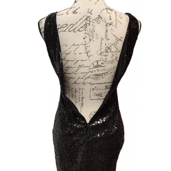 Lulu's Black Sequin Mini Dress Small - LBD Party Bodycon Glam Glitzy Sparkly - Picture 4 of 10